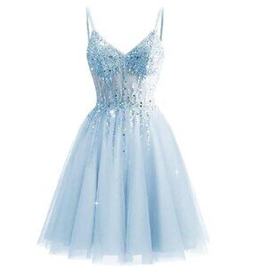 NWT. Formal Short Dress. Sky Blue. Size 10.